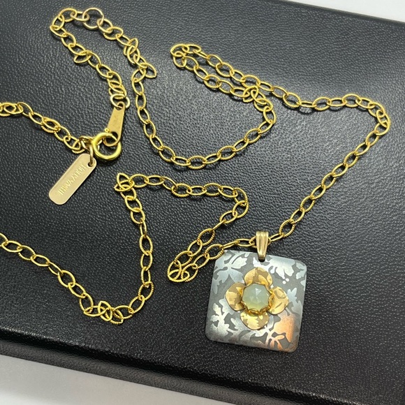 Holly Yashi niobium handmade gold tone oval link chain necklace flower pendant - Picture 12 of 16